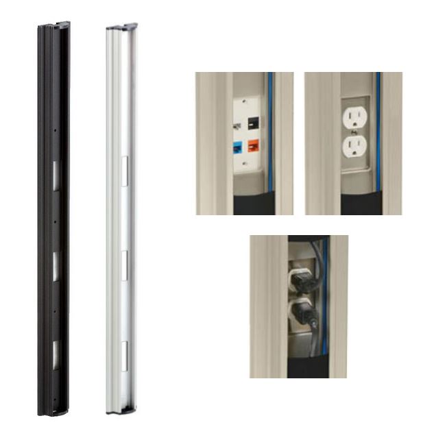 EC-TRACK reference guide wire management rails and close ups of outlets