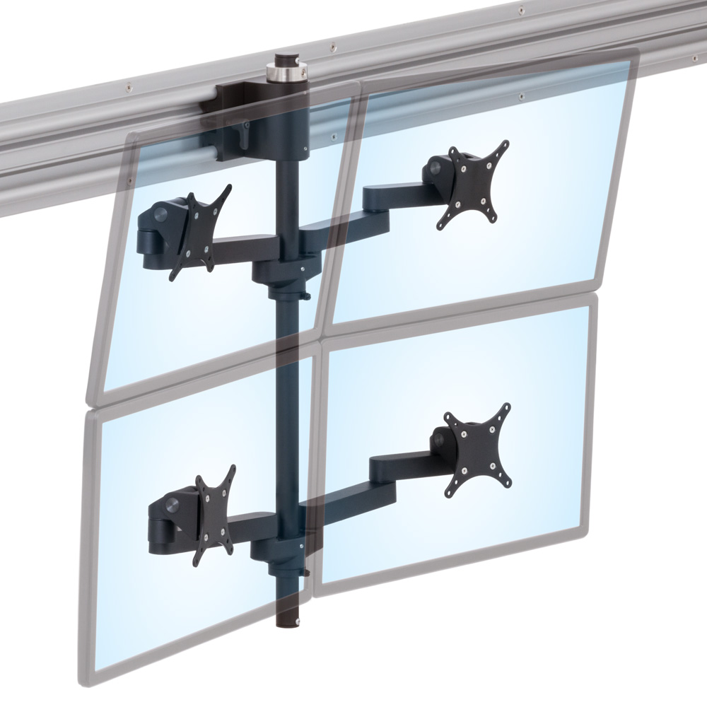 LS1512Q horizontal track sliding mount isometric view with dual monitors positioned low and high angled
