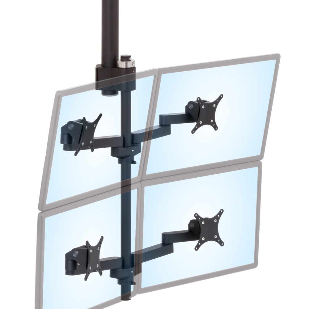 LS1512Q quad monitors mounted overhead using a ceiling-mounted pole viewed from an isometric angle