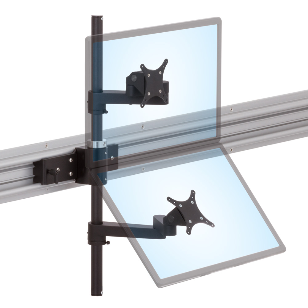 LS9137D horizontal track dual monitor mount seen from isometric view