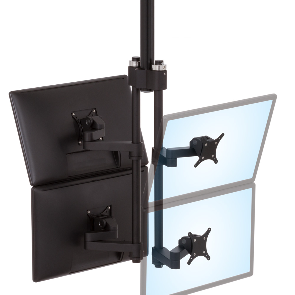 LS9137D horizontal track monitor mount from isometric view with four monitors mounted back to back