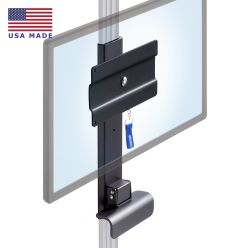 LeverLift low profile rotating monitor slider mount showing 100x200 VESA plate on monitor in black isometric view ghosted