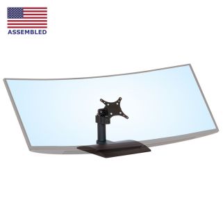 DS9109XS low-profile desktop monitor mount in black shown with a single monitor tilted up.