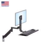 TRS7000 height adjustable keyboard tray monitor arm combination shown in an extended position from a front isometric view in black - badge tile