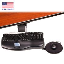 IS-SS-KIT Slim Natural keyboard tray attached to front edge of desktop with round mouse tray to the right