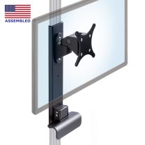 LeverLift height adjustable articulating monitor mount showing 100x100 star VESA plate on monitor in black isometric view with flag ghosted