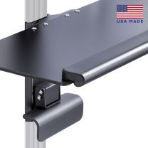 LeverLift height adjustable fixed angle keyboard tray mount in black isometric view with flag ghosted