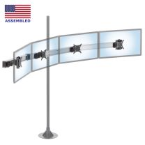 Quadruple-monitor articulating beam mounted to 1.5" to 2" diameter heavy-duty pole in black