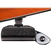 WR-P2 Keyboard platform arm desk mounted with left-right sliding mouse tray extended to right