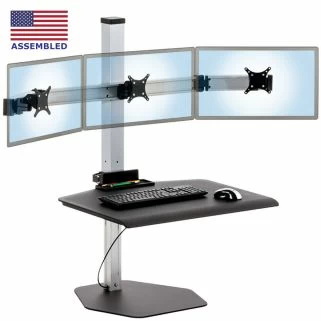 DOR3 Dorian Triple monitor sit-stand desktop workstation in high position front view