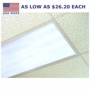 USA Made. As low as $26.20 each. Fluorescent light filter in drop ceiling light fixture.