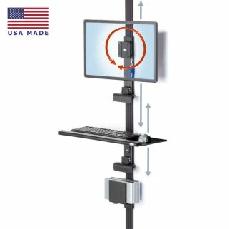 LeverLift-Snap workstation showing Independent height adjustment of monitor and keyboard front view