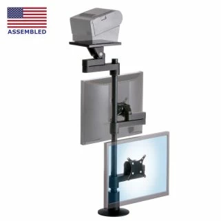 POS9137T point of purchase mount black with arms collapsed isometric front view
