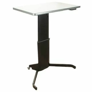 Adjustable height single column lift desk in high position