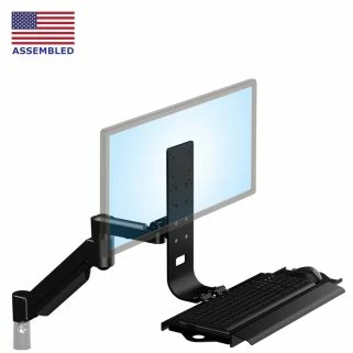 TRP2718S mounting arm extended with left-right sliding tray shown from a front isometric view in black