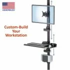 LeverLift-Custom sit-stand wall mounted workstation with Independent height adjustment of monitor and keyboard front view