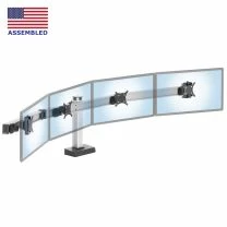 CONNECT-4 four monitor stand shown with beams oriented in a U shape wrapping monitors around user supported by single central column