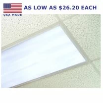 USA Made. As low as $26.20 each. Fluorescent light filter in drop ceiling light fixture.