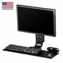 TRS91 wall mounted keyboard tray and monitor bracket attached to small articulating mechanism in black