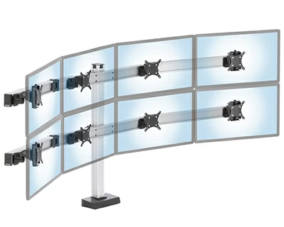 The CONNECT multi-monitor stand showing a 4x2 monitor configuration from an isometric front view.
