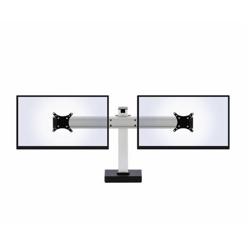 The CONNECT multi-monitor stand showing animation of monitor spin from a front view.