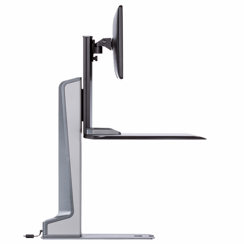 Winston-E workstation with standard work surface demonstrating height adjustment side view