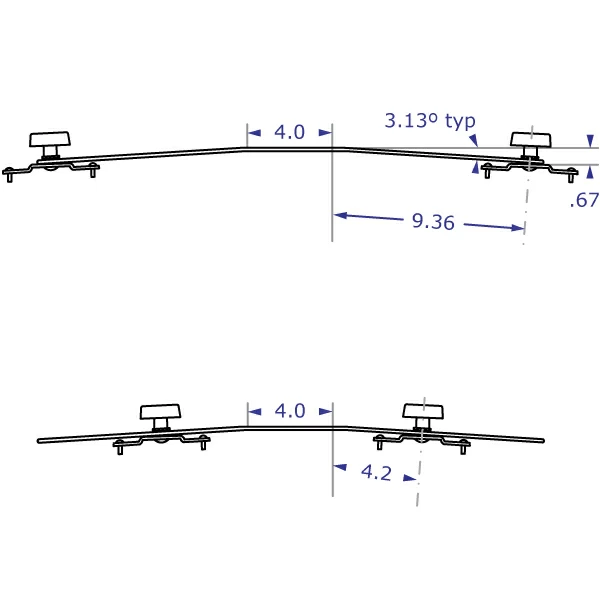 ADJ1523 dual monitor bracket specification drawing top view with measurements