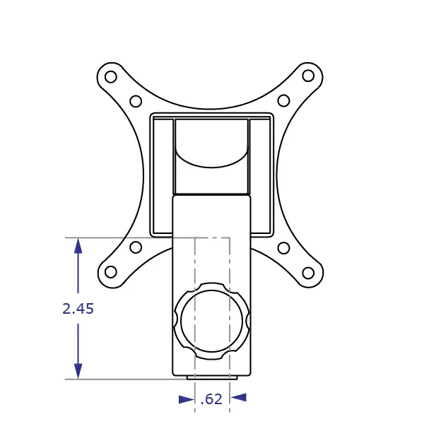 C-Stand monitor adapter specification drawing rear view showing measurements for internal components