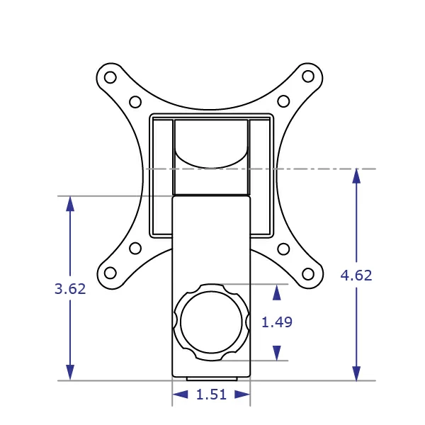 C-Stand monitor adapter specification drawing showing measurements for rear view