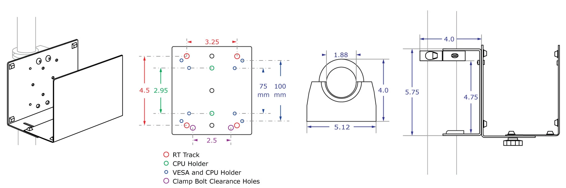 CPU holder specification drawings for pole mount components