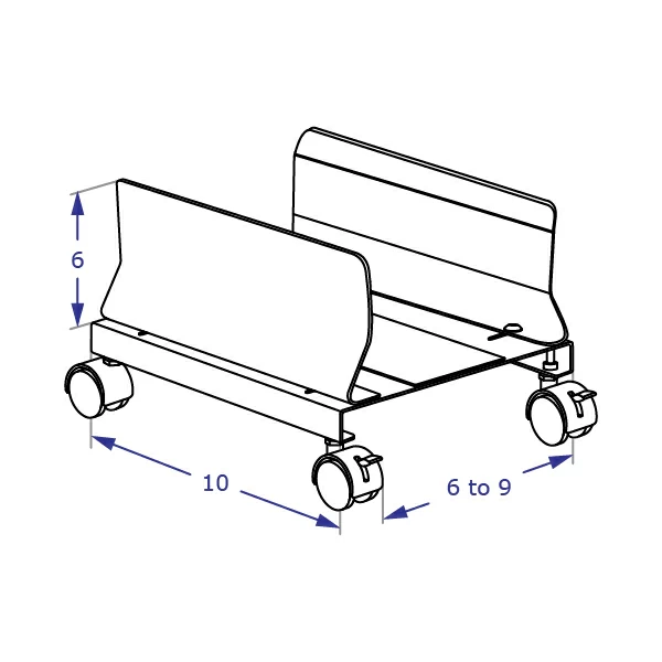 CS001 rolling CPU holder specification drawing isometric view with measurements
