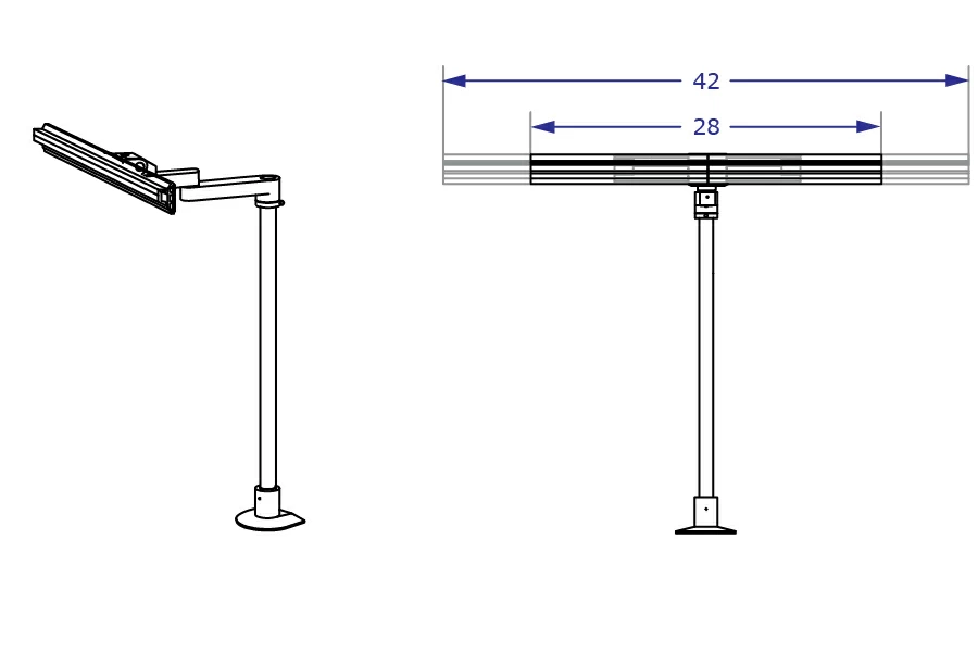 DOCHANGER extended width document hanger specification drawing showing measurements in front view