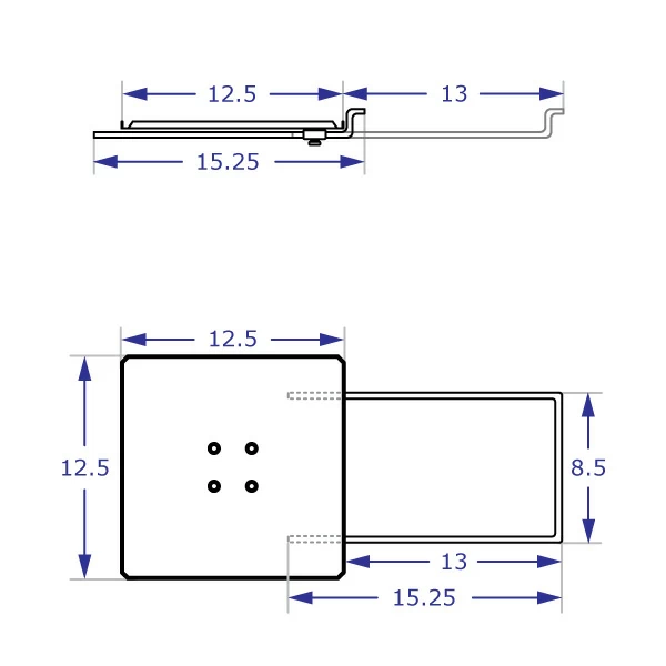 COMBO4 Specification drawing of the 12.5"x12.5" platform in top view