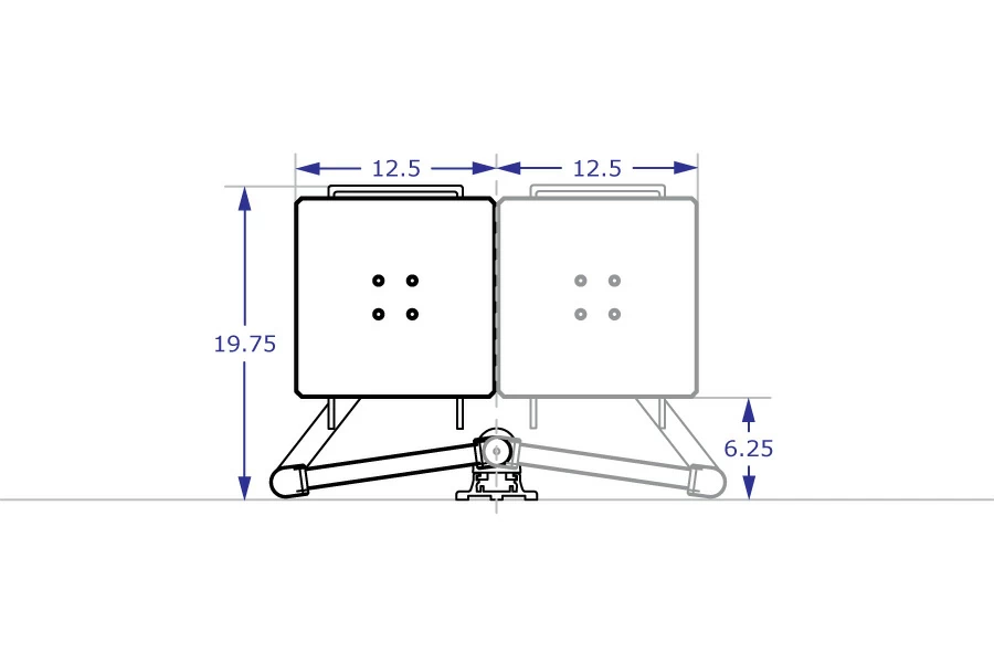 COMBO4 Specification drawing of wall track top view of twp EQP3418 arms folded to the center