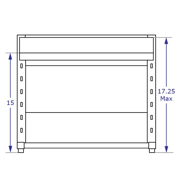 FRL2016 height-adjustable footrest specification drawing front view in highest position with measurements