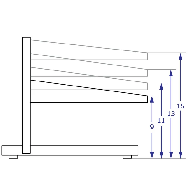 FRL2016 height-adjustable footrest specification drawing front view in highest position with measurements