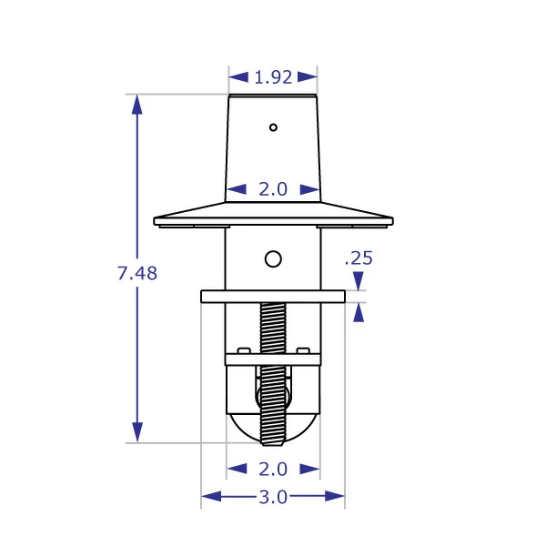 MKIT-A desk clamp mount specification drawing front view with measurements
