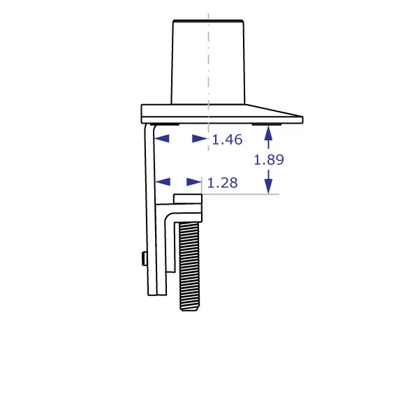 MKIT-A desk clamp mount specification drawing front view with measurements