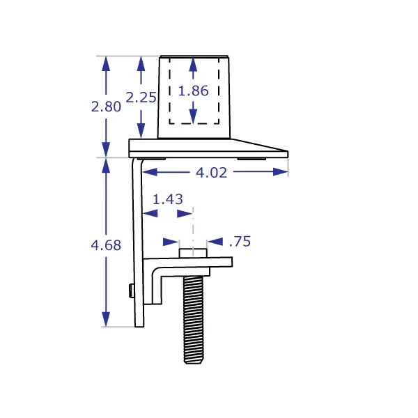 MKIT-A desk clamp mount specification drawing side view with measurements