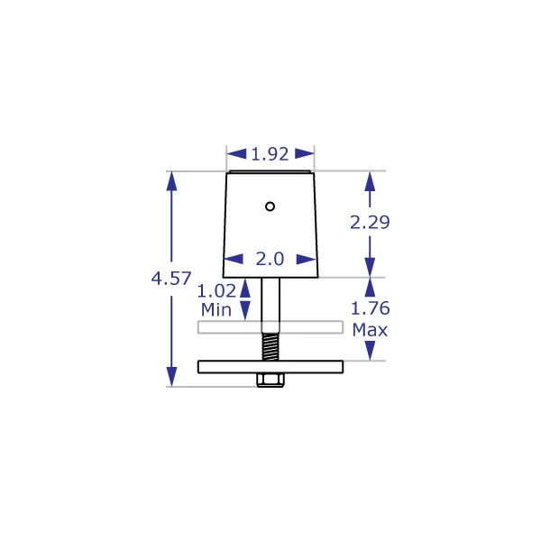 MKIT-A through-desk mount specification drawing front view with measurements