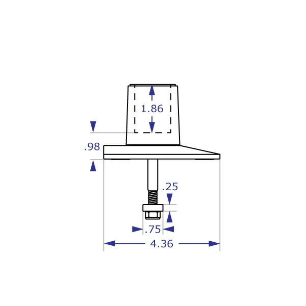 MKIT-A through-desk mount with baseplate specification drawing side view with measurements