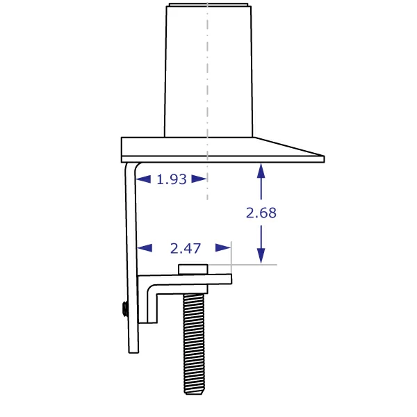 MKIT-C desk clamp mount specification drawing isometric view