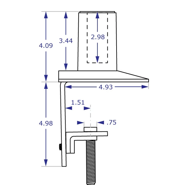 MKIT-C desk clamp mount specification drawing side view with measurements