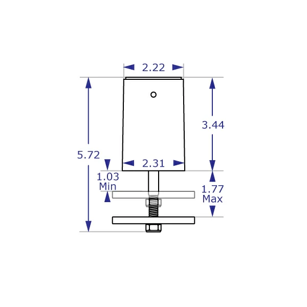 MKIT-C through-desk mount specification drawing front view with measurements