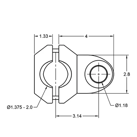 PM41-BB103 monitor and keyboard pole mount specification drawing top view with measurements