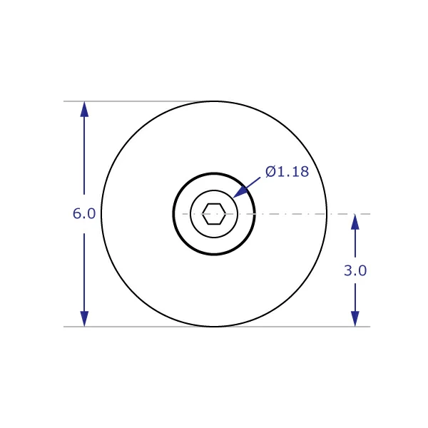 MKIT-G through-desk mount specification drawing top view with measurements