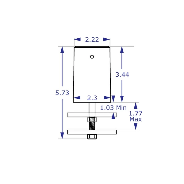 MKIT-K through-desk mount specification drawing front view with measurements