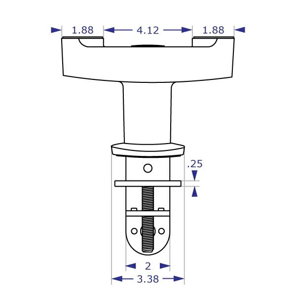 MKIT-L dual desk clamp mount specification drawing front view with measurements