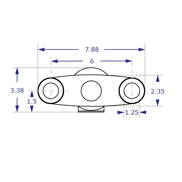 MKIT-L dual desk clamp mount specification drawing top view with measurements