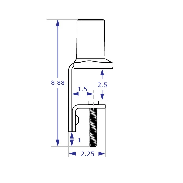 MKIT-P desk clamp mount specification drawing isometric view